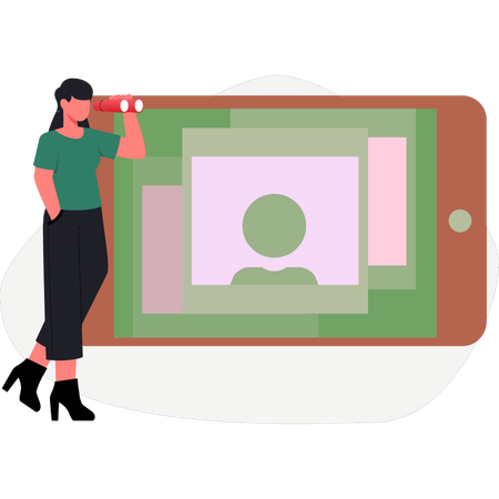 Fille occupée sur son profil de réseau social  Illustration
