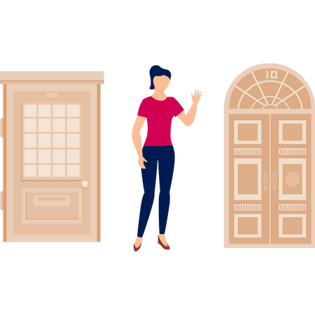 Fille parlant à la porte Illustration