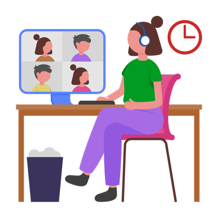 Fille parlant à l'équipe à distance  Illustration