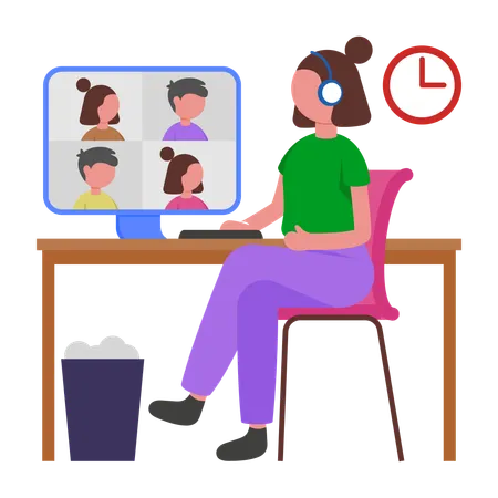 Fille parlant à l'équipe à distance  Illustration