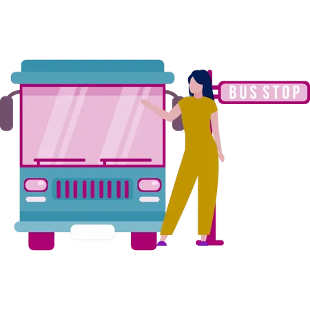 Fille parlant d'un arrêt de bus  Illustration