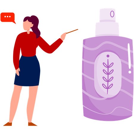 Fille parlant de lavage liquide des mains  Illustration