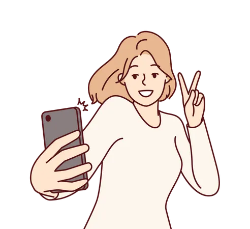 Fille parlant selfie sur mobile  Illustration