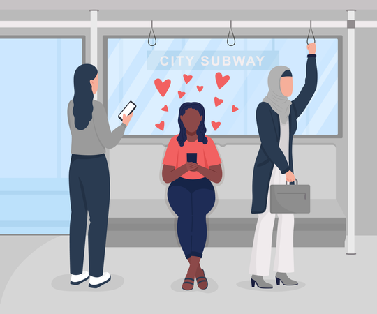 Fille parlant avec son petit ami lors d'un voyage en métro  Illustration