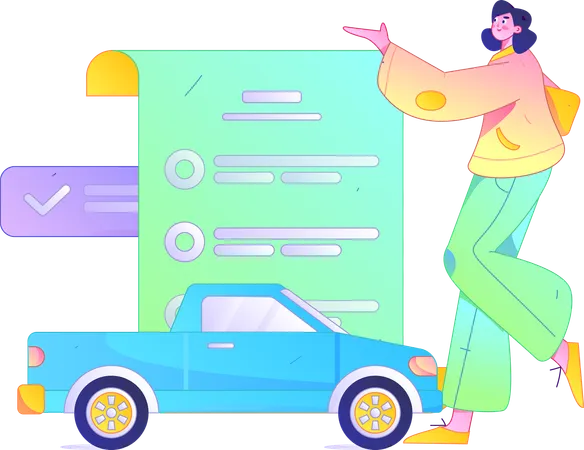 Une fille parle d'assurance automobile  Illustration