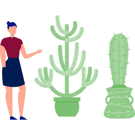 Fille parle de cactus saguaro  Illustration