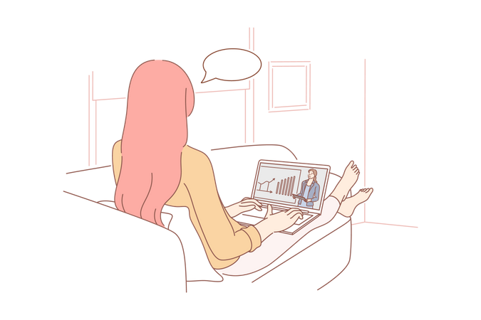 Fille participant à une réunion en ligne  Illustration