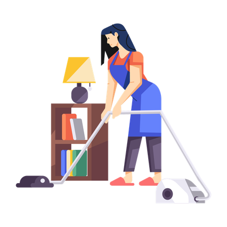 Fille faisant le ménage à l'aspirateur  Illustration