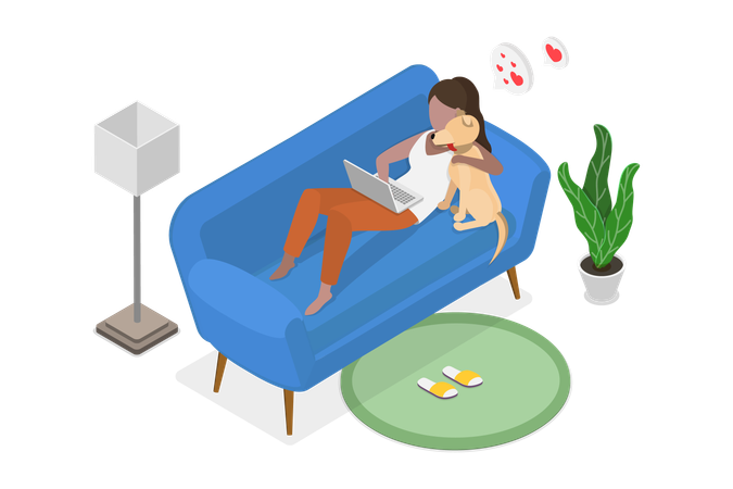 Fille, passer du temps avec un animal de compagnie  Illustration