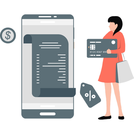 Fille payant le paiement en ligne  Illustration