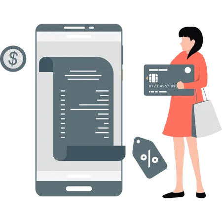 Fille payant le paiement en ligne  Illustration