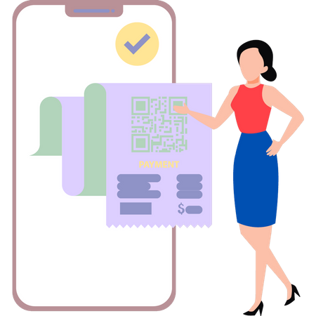 Fille payant la facture avec le code QR  Illustration