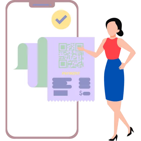 Fille payant la facture avec le code QR  Illustration