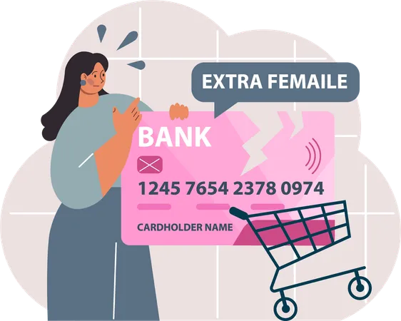 Fille payant une taxe d'achat supplémentaire pour les femmes en utilisant une carte de crédit  Illustration