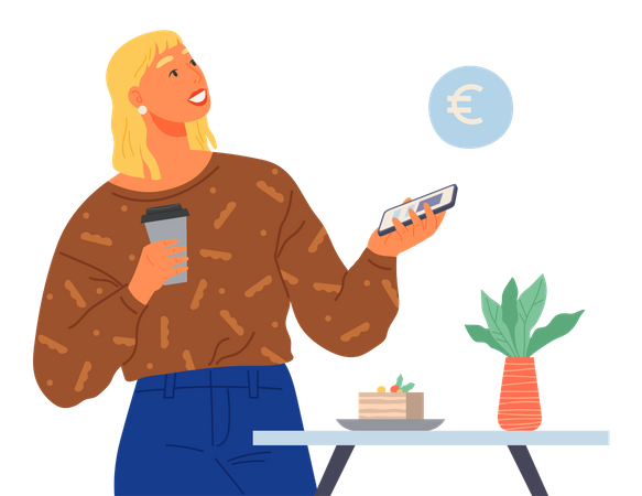 Fille payant via la technologie de paiement NFC  Illustration