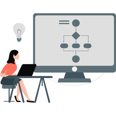 Fille pensant faire un organigramme  Illustration