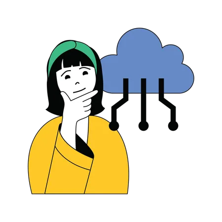 Fille pensant à la connexion au cloud  Illustration