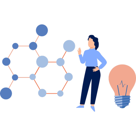 Fille pensant à la formule atomique  Illustration