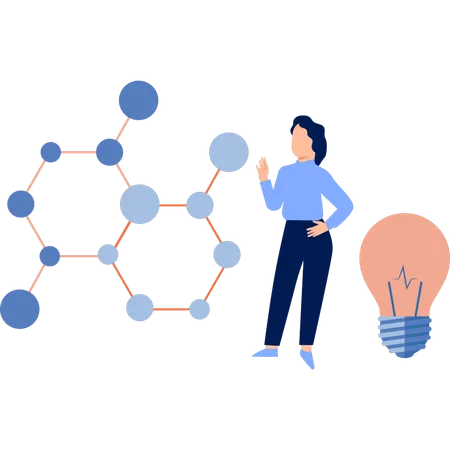 Fille pensant à la formule atomique  Illustration