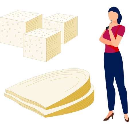 Fille pensant à la qualité du fromage  Illustration