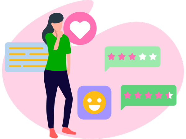 Une fille pense aux avis des clients  Illustration