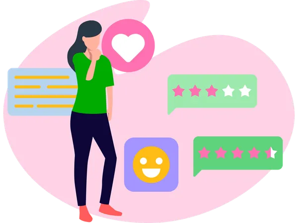 Une fille pense aux avis des clients  Illustration