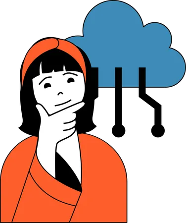 Une fille pense à partager des données dans le cloud  Illustration