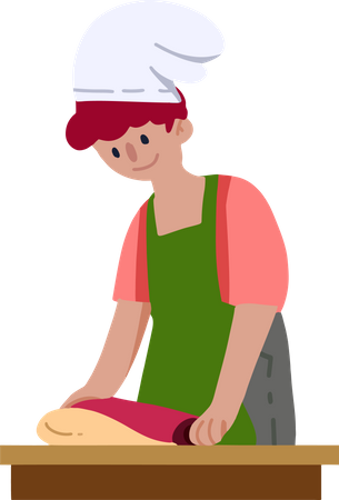 Fille pétrir la pâte avec un rouleau à pâtisserie  Illustration