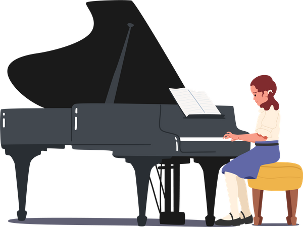 Fille pianiste jouant du piano  Illustration