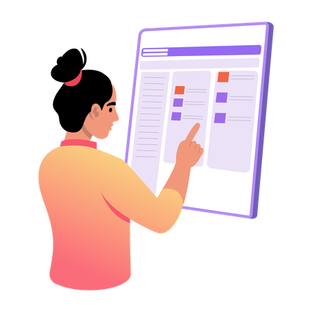 Une fille planifie son emploi du temps en ligne  Illustration