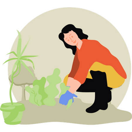 Fille plantant une plante  Illustration