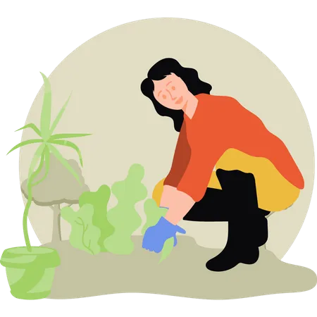 Fille plantant une plante  Illustration