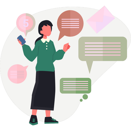 Fille pointant une bulle de discussion  Illustration