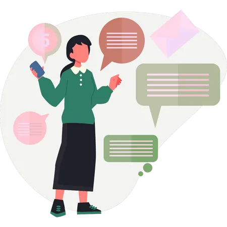 Fille pointant une bulle de discussion  Illustration