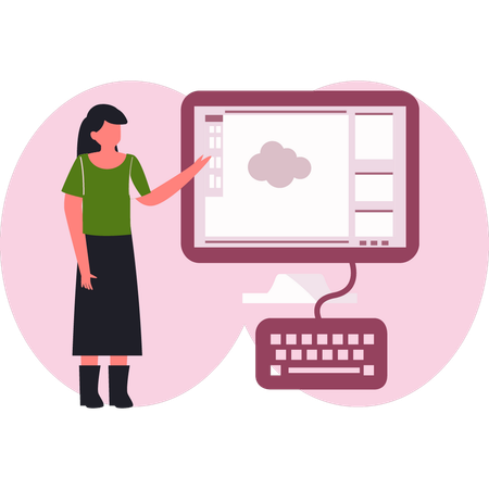 Fille montrant le cloud computing  Illustration