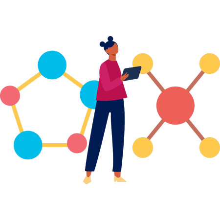 Fille pointant des molécules atomiques  Illustration