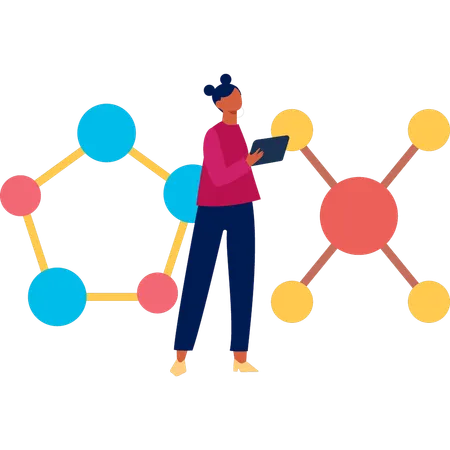 Fille pointant des molécules atomiques  Illustration