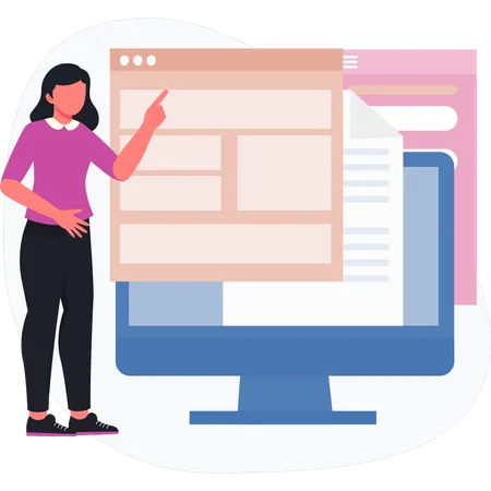 Fille pointant un document de page Web  Illustration