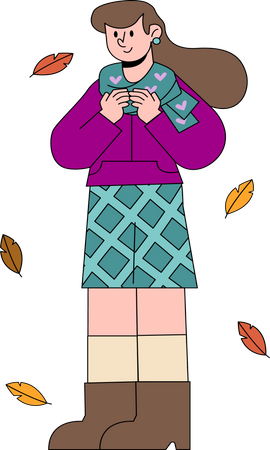 Fille portant des vêtements chauds en automne  Illustration