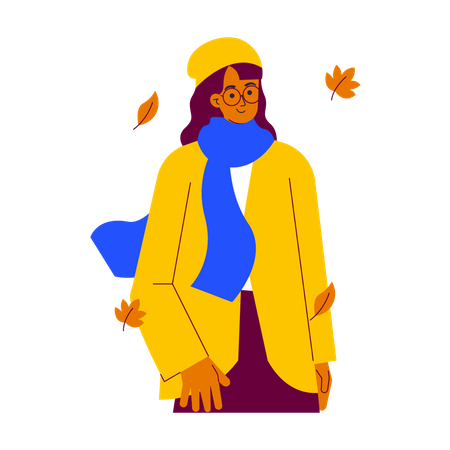 Fille portant des vêtements chauds en automne  Illustration