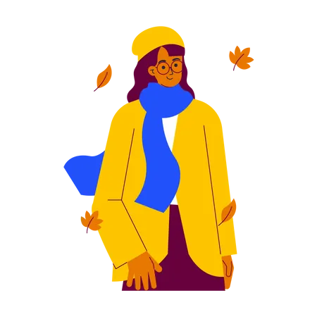 Fille portant des vêtements chauds en automne  Illustration