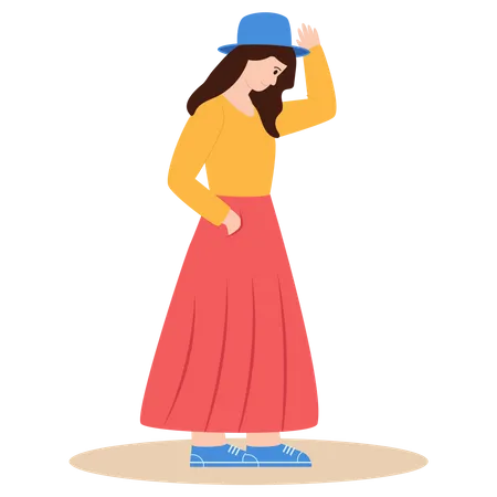 Fille portant un chapeau  Illustration