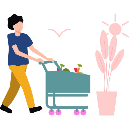 Fille transportant un chariot dans des légumes  Illustration