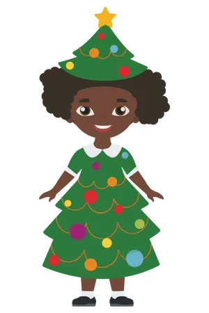 Fille portant un costume d'arbre de Noël  Illustration