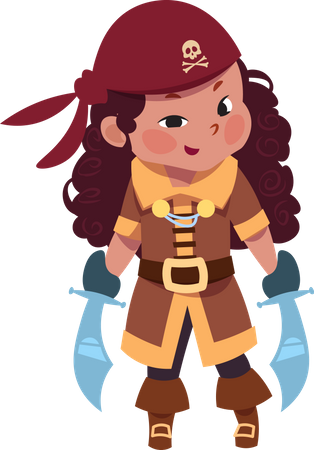 Fille portant un costume de pirate  Illustration