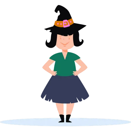 Fille portant un costume de sorcière pour la fête  Illustration