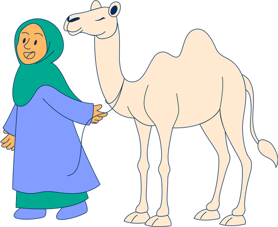 Fille portant un hijab et portant un chameau  Illustration
