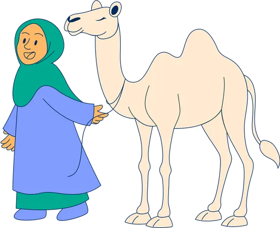 Fille portant un hijab et portant un chameau  Illustration