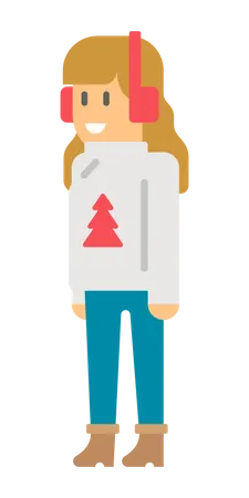 Fille portant un pull de conception d'arbre en hiver  Illustration