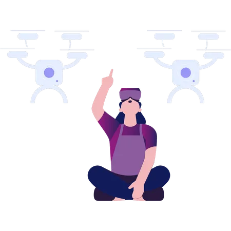 Fille portant un drone regardant Vr  Illustration